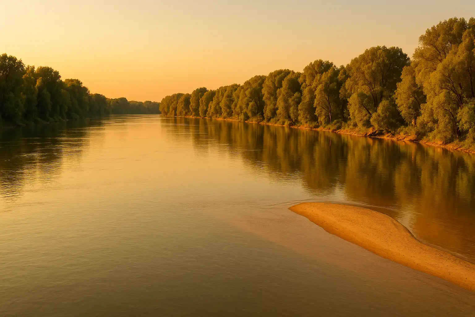 Izrada web stranica Belišće: Drava sa šumovitim obalama na zlatnom svjetlu