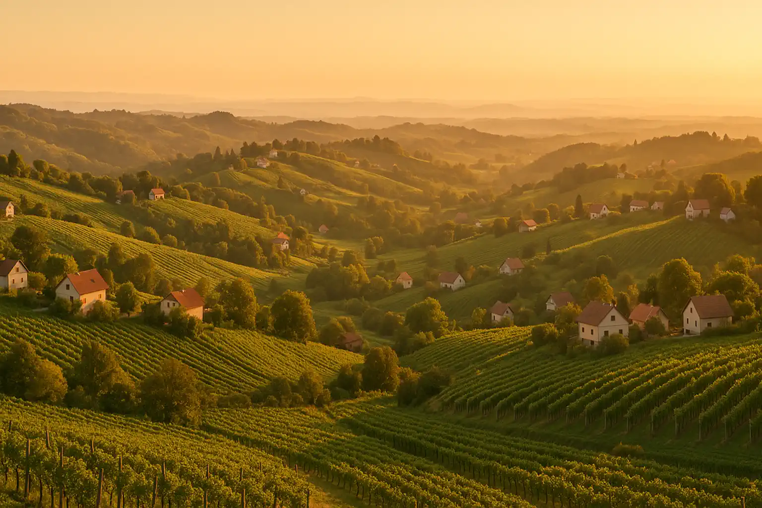 Međimurski bregi s vinogradima na zlatnom svjetlu