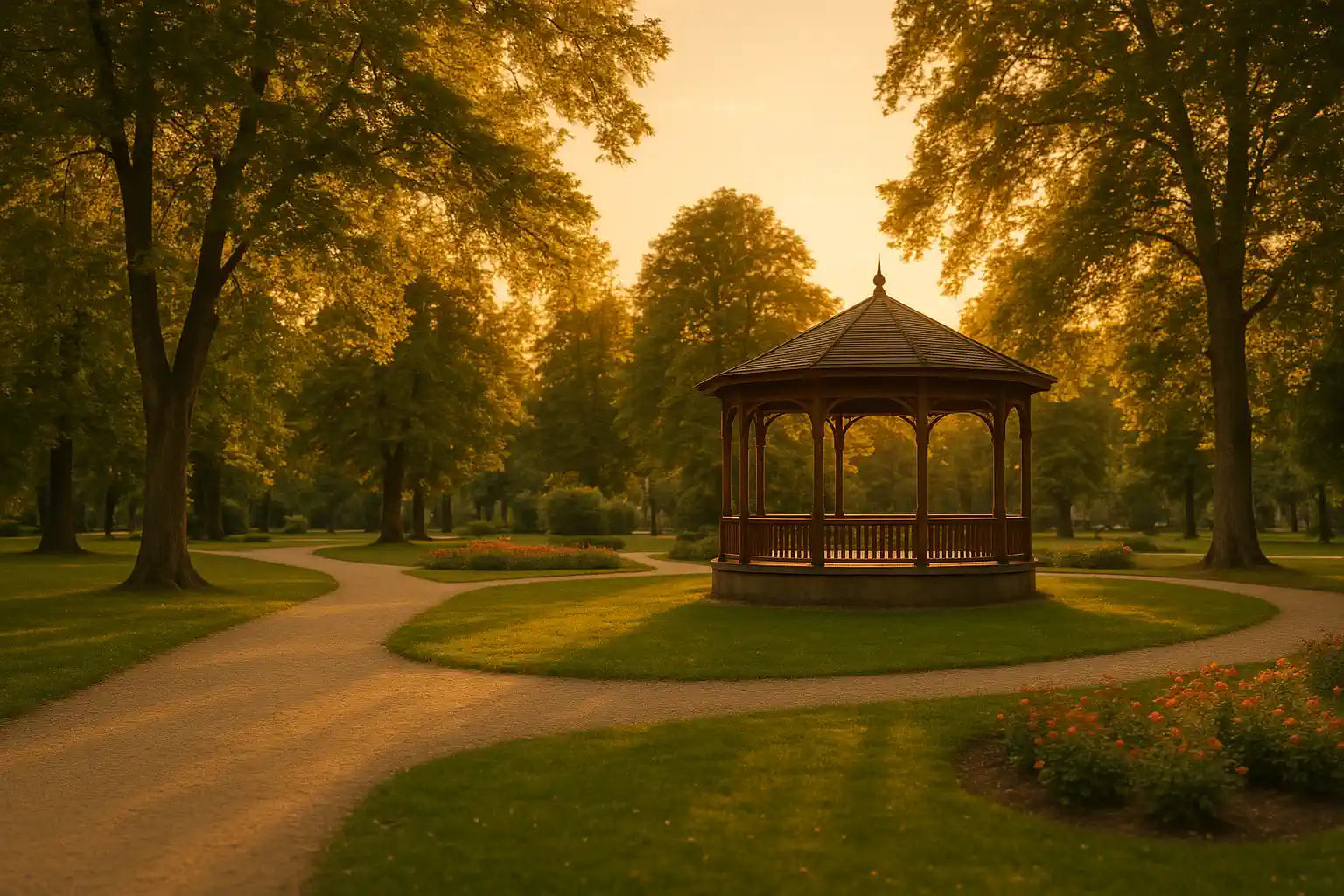Gradski park s paviljonom u toplo poslijepodne