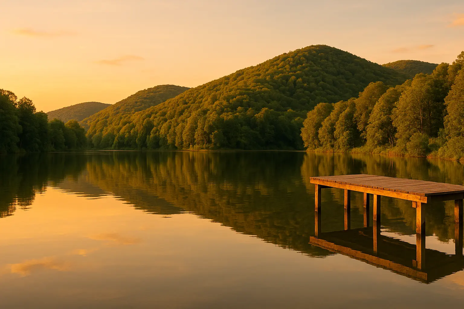 Izrada web stranica Orahovica: jezero pod šumovitim obroncima Papuka na niskom suncu