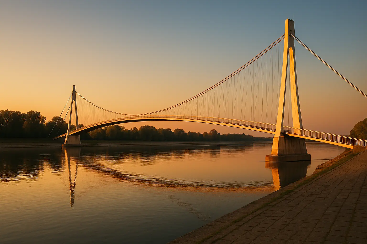 Izrada web stranica Osijek: pješački most preko Drave na zlatnom svjetlu