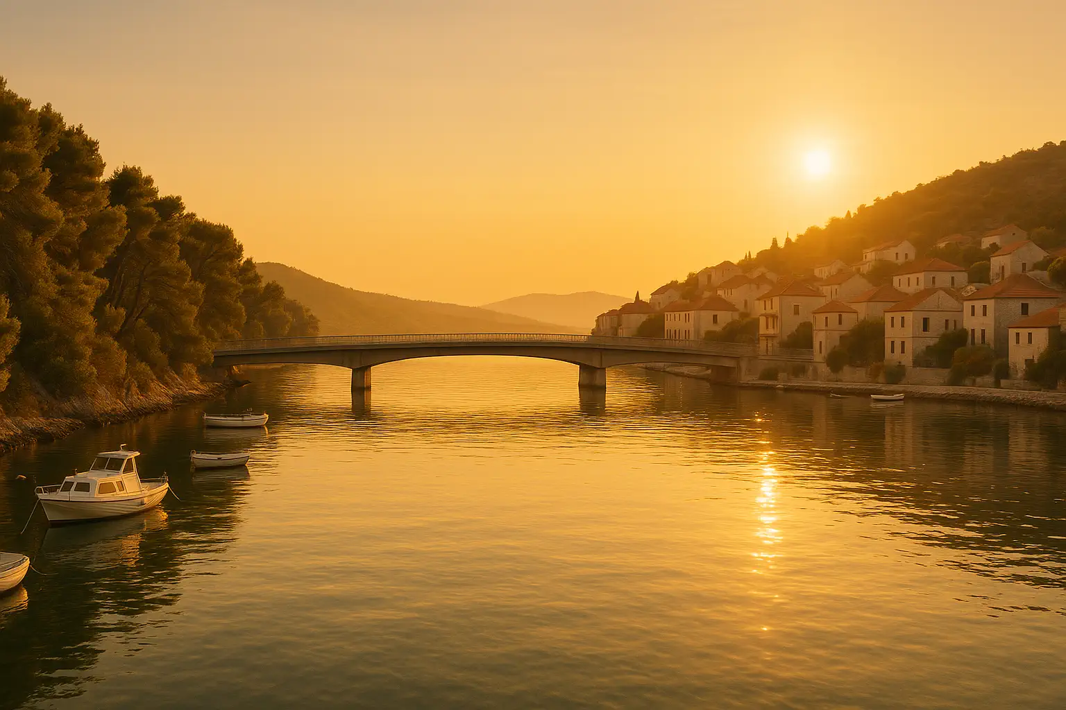 Morski kanal i most prema Čiovu na poslijepodnevnom suncu