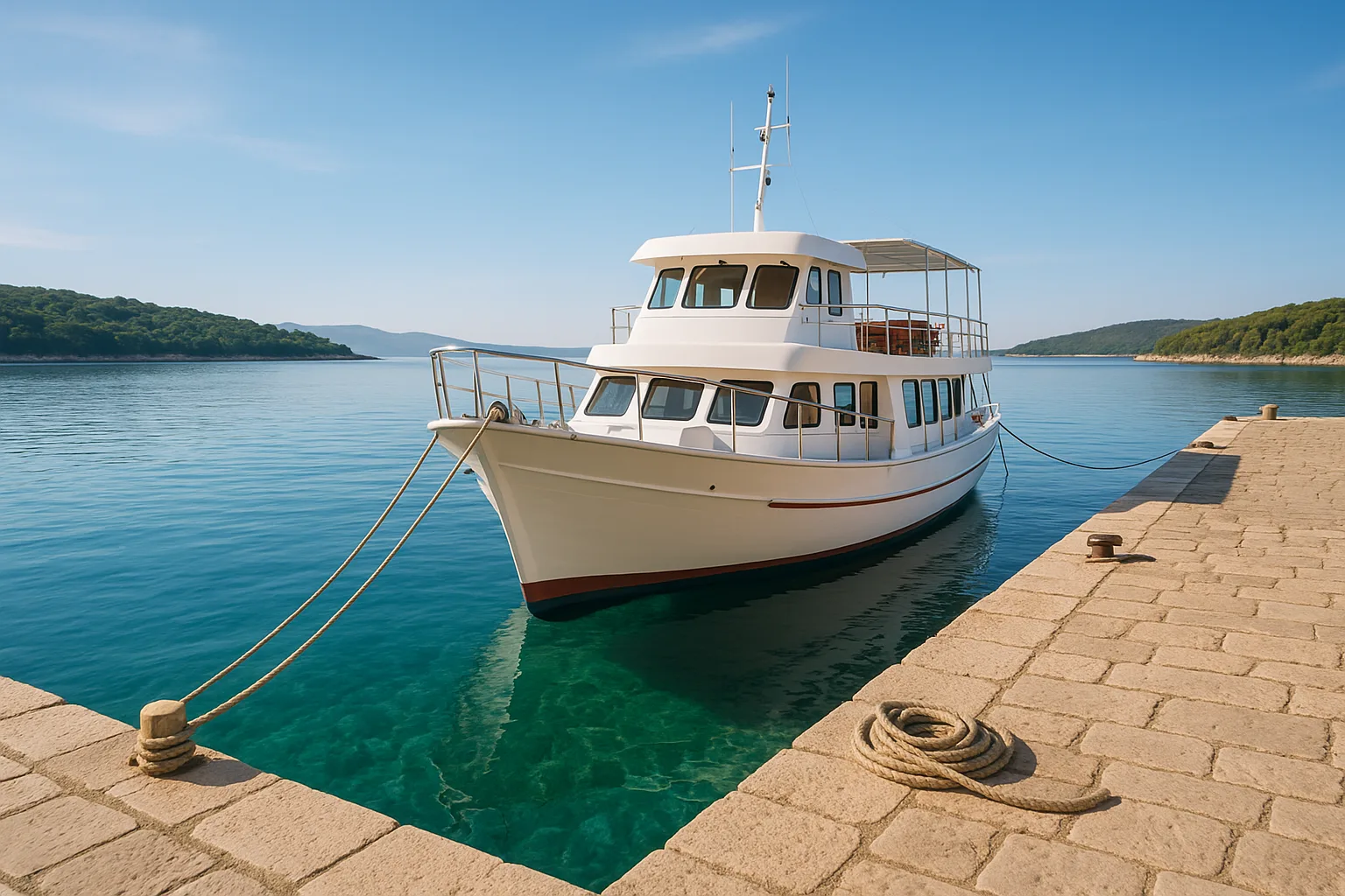 Izrada web stranica za turističke agencije: izletnički brod u mirnoj jutarnjoj luci