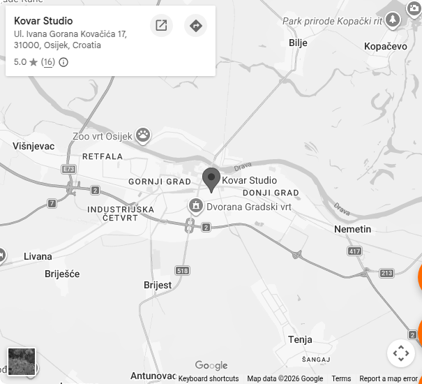 Kovar Studio lokacija na Google karti