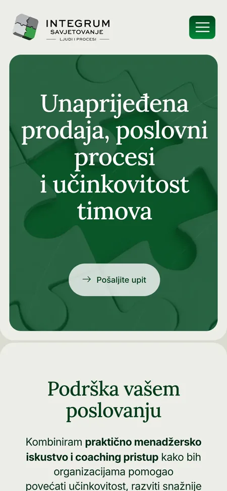 Integrum Consulting mobilni prikaz web stranice