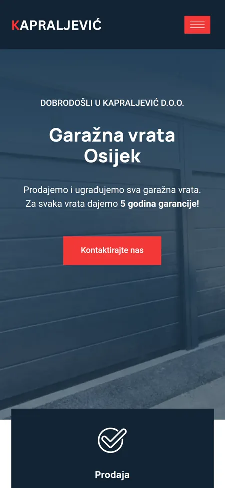 Kapraljević d.o.o. mobilni prikaz web stranice