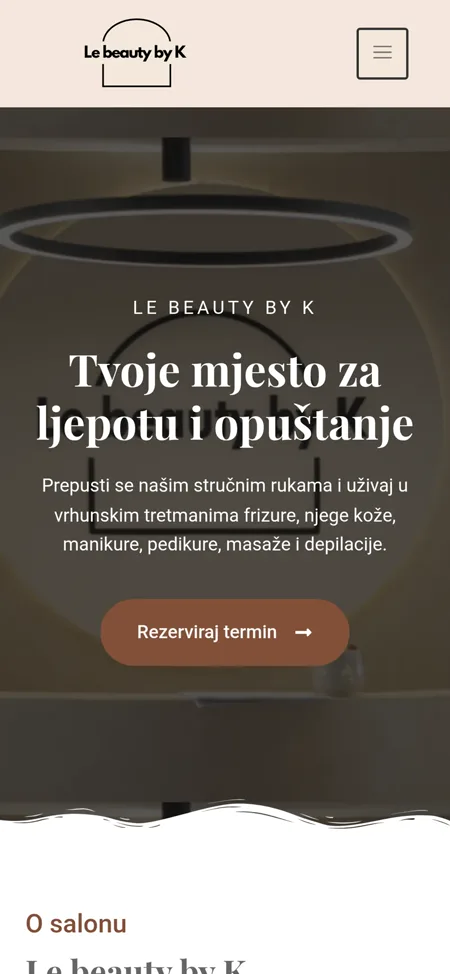 LeBeautyByK mobilni prikaz web stranice