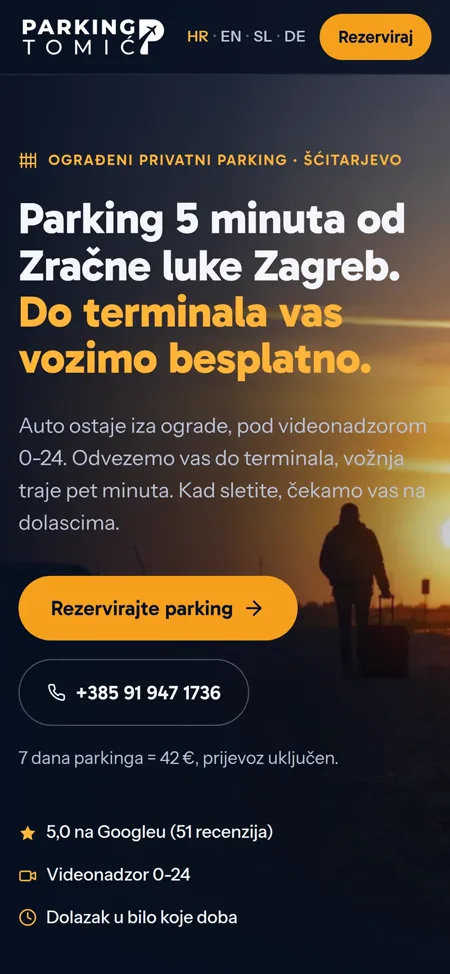 Parking Tomić mobilni prikaz web stranice