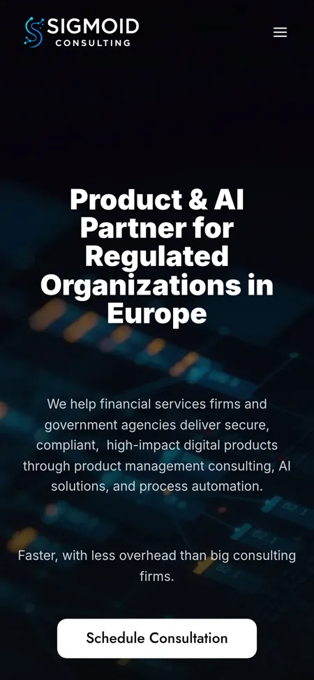 Sigmoid Consulting mobilni prikaz web stranice