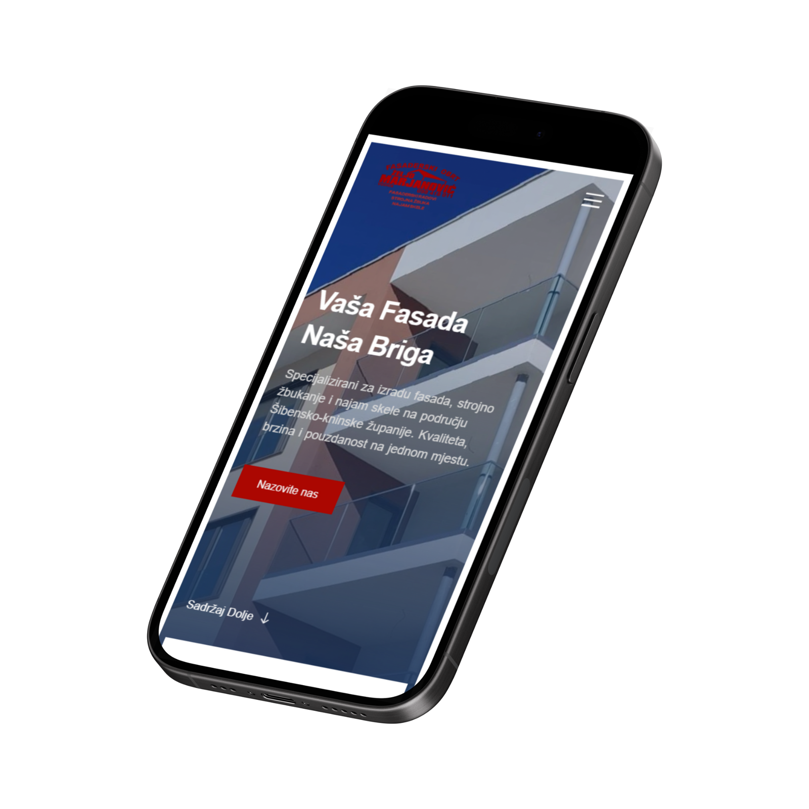 Marjanović fasade mobilni prikaz web stranice